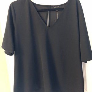 NWT Black Ann Taylor V-neck blouse w/ keyhole back